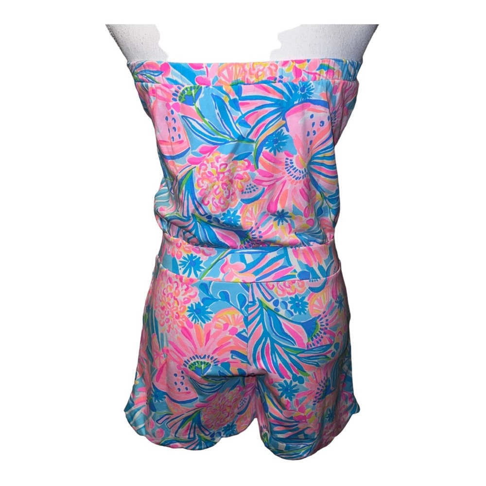 Lilly Pulitzer Jace Strapless Shorts Romper with scalloped hem - Tropical Punch - Picture 8 of 13